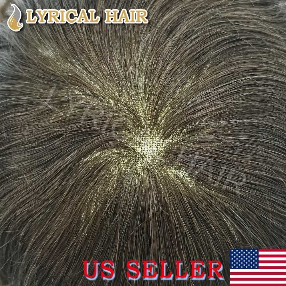 US Mens Toupee French Lace Hairpiece Poly PU Skin Around Hair Replacement System