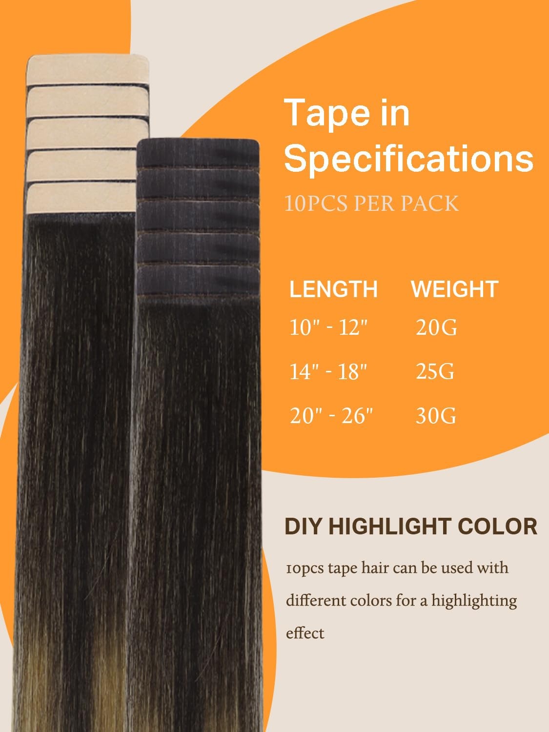 DOORES 10″ Dark Brown to Dirty Blonde Remy Tape-in Human Hair Extensions 20g