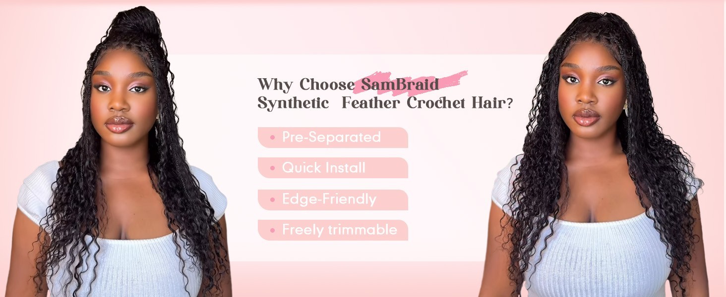 18″ 100 Strands Feather Crochet Hair, Miracle Knots, Deep Wave, FREE SHIP!