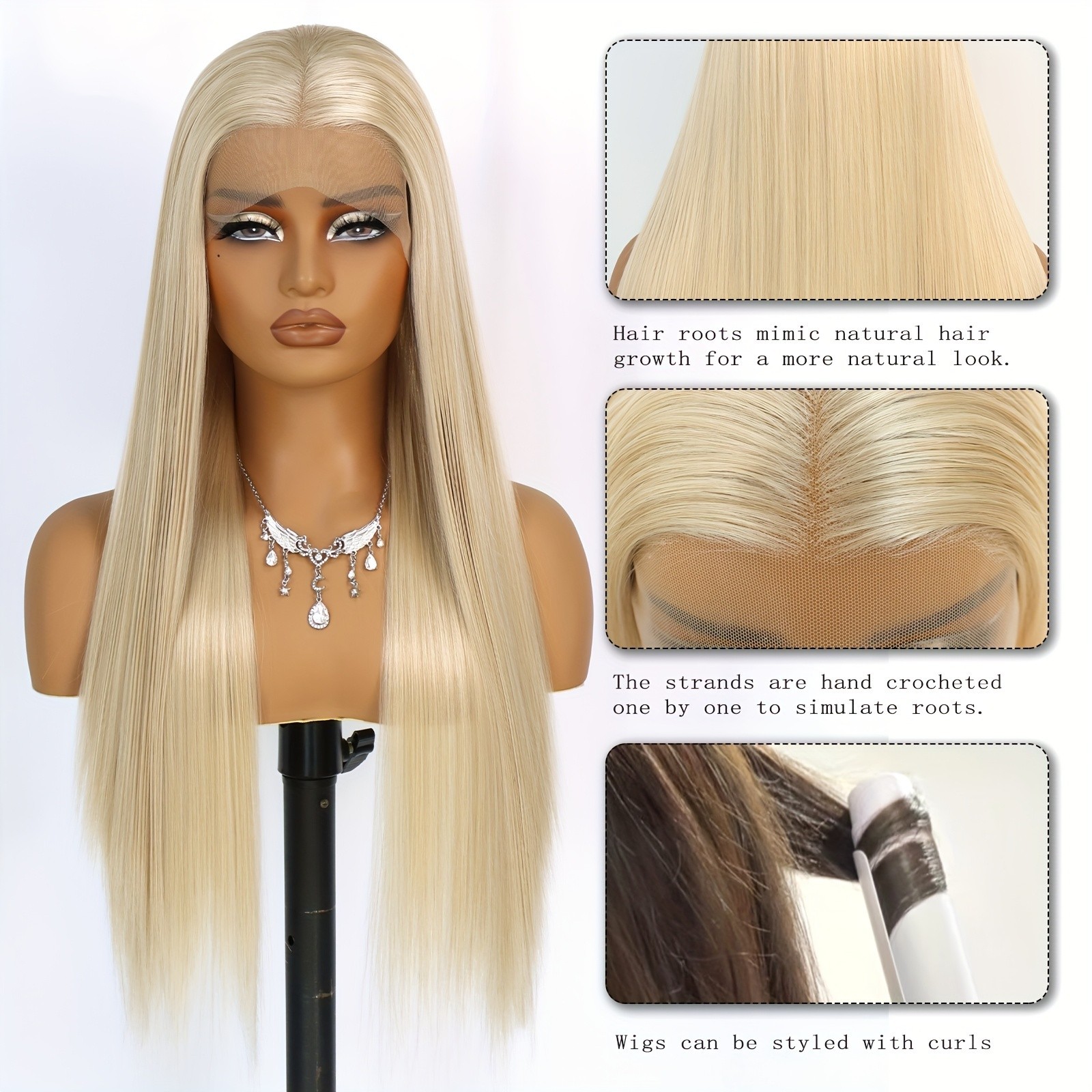 Light Blonde Lace Front Wigs Natural Long Straight Hair Heat Resistant Fiber Wig