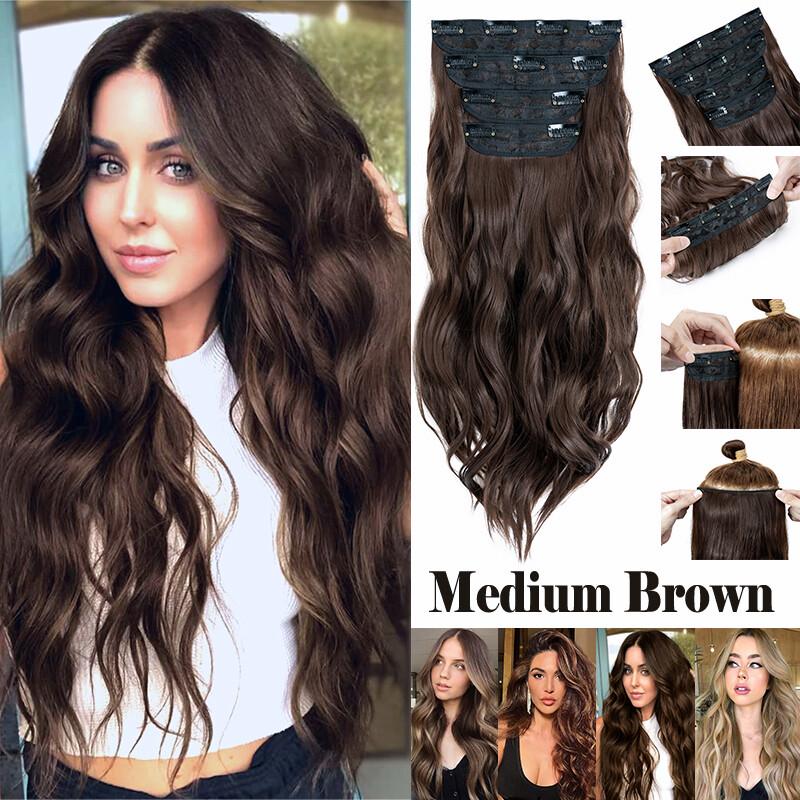Full Head Clip in Hair Extensions 100% Natural As Human 4PCS Balayage Long Thick