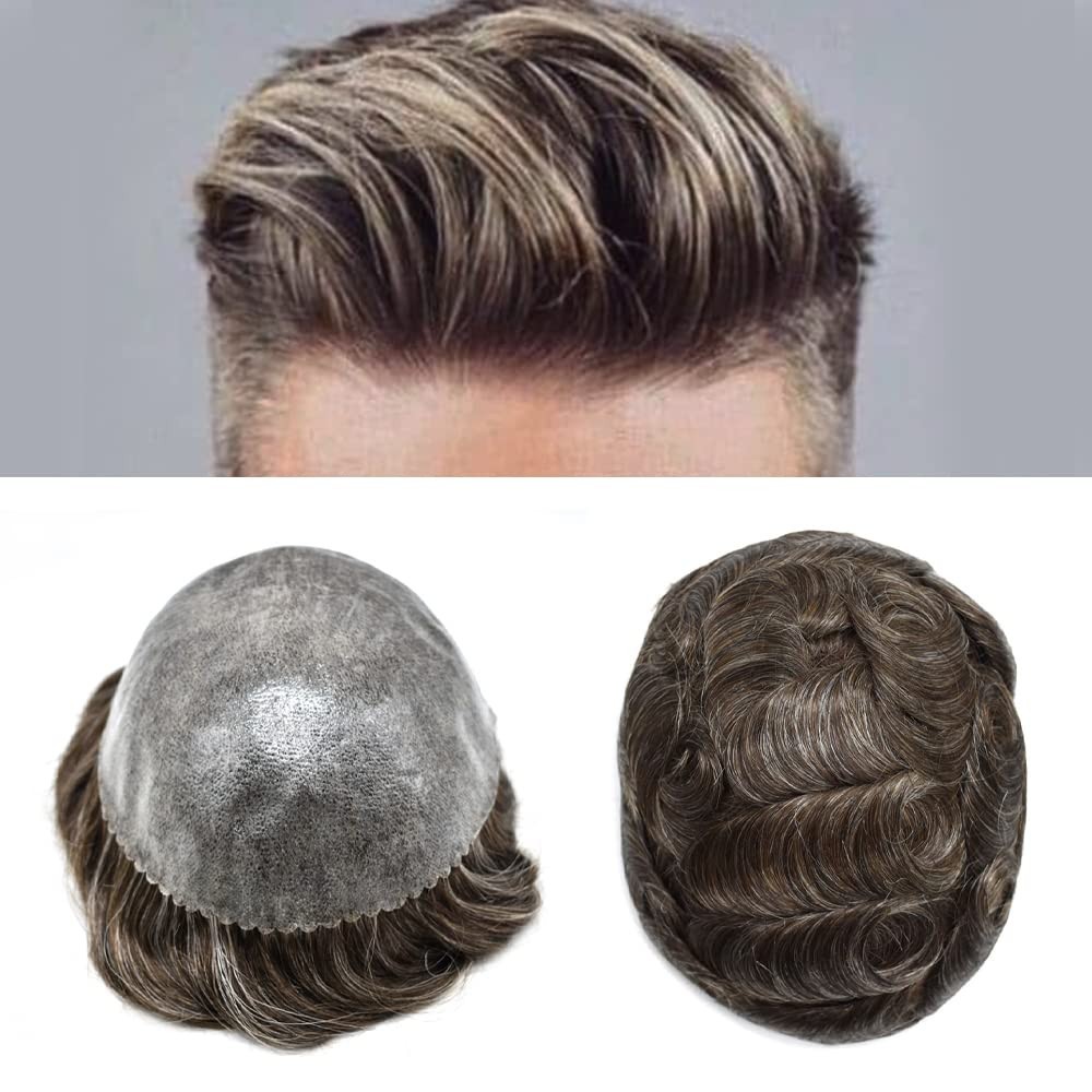 Mens Toupee Human Hair System Thin Skin Toupee for Men Hairpiece All Poly