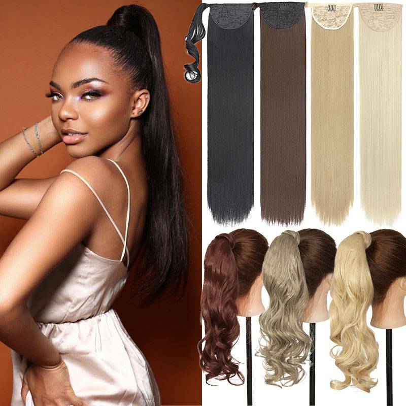 1PCS Wrap Around Ponytail Clip In Extension Synthetic Straight Curly For Woman