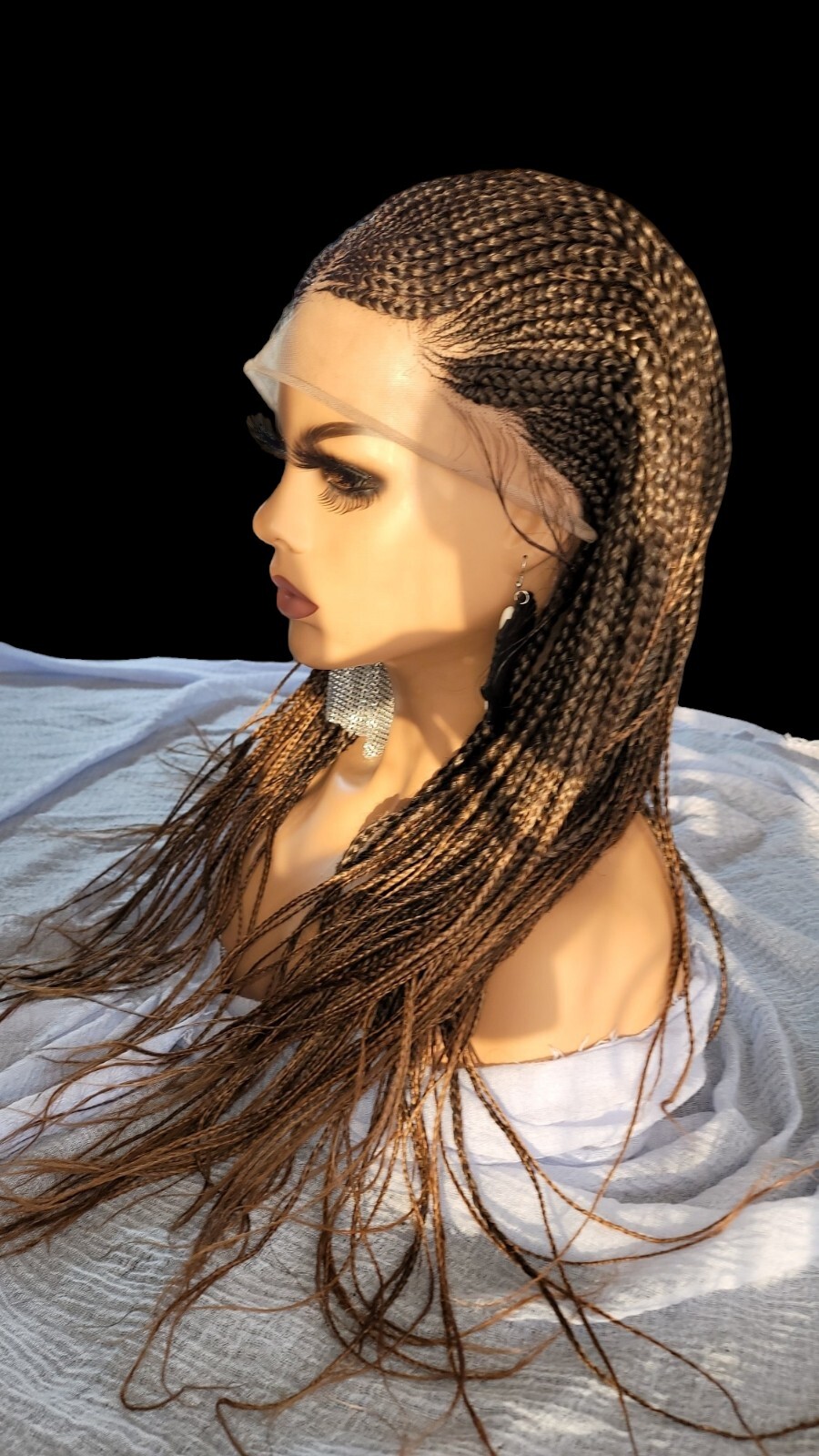 Braided Wig Full Lace Glueless Box Braids Cornrows 22″ 2/30 Ombre Handmade NWT