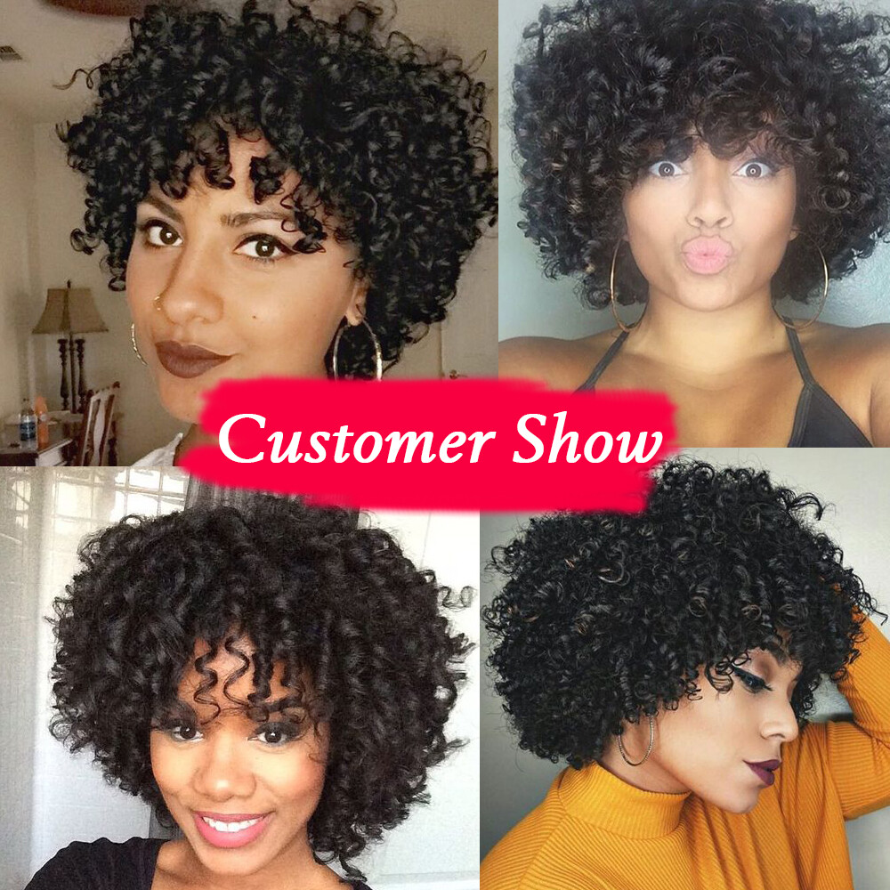 Short Afro Kinky Curly Wigs For Women Machine Made Black Human Hair Wig Natural
