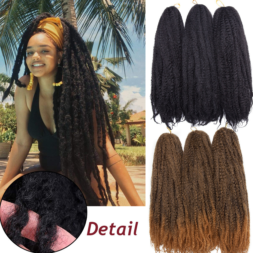 3Packs Black Hair Crochet Afro Marley Kinky Curly Hair Extensions Synthetic 18in