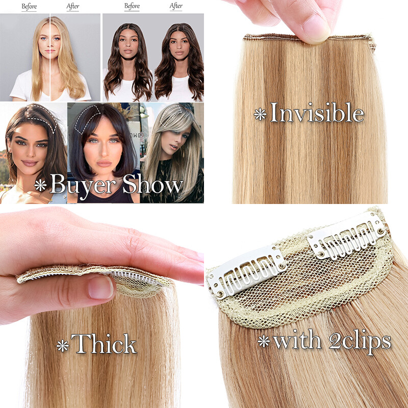 US Short Hair Pad Clip In Top/Side Real Remy Human Hair Extensions One Piece