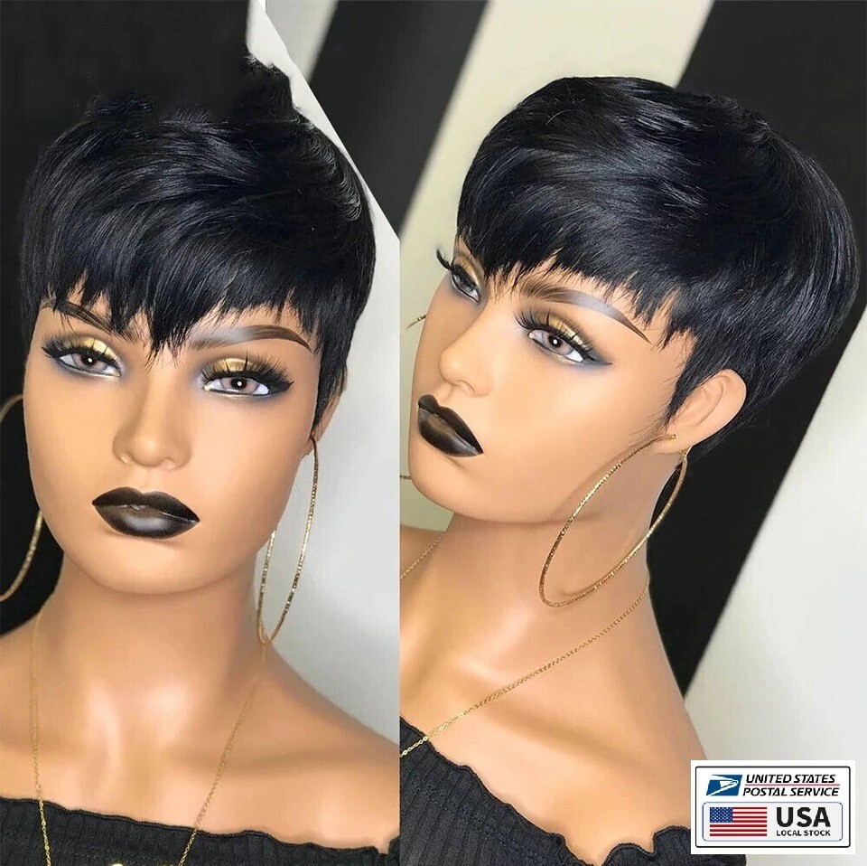 Brazilian Human Hair Short Pixie Cut Wigs With Bangs High-quality Soft Sexy US