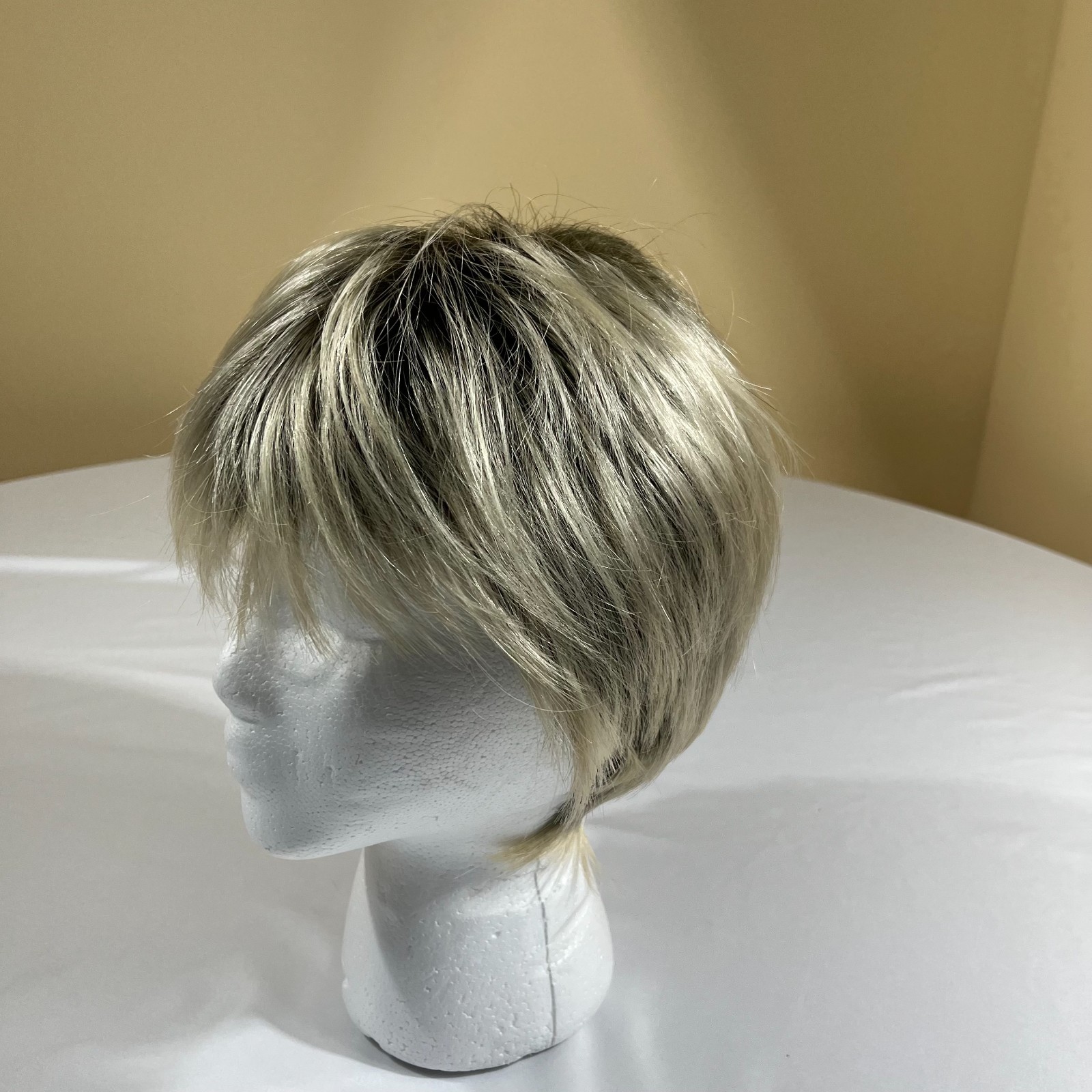 Tony of Beverly Wig Rooted Blonde Silver Mix Short Layered Pixie Modacrylic