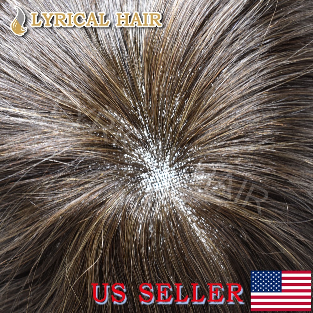 Full French Lace Mens Toupee Bleached Knots Gray Natural Human Hairpiece System
