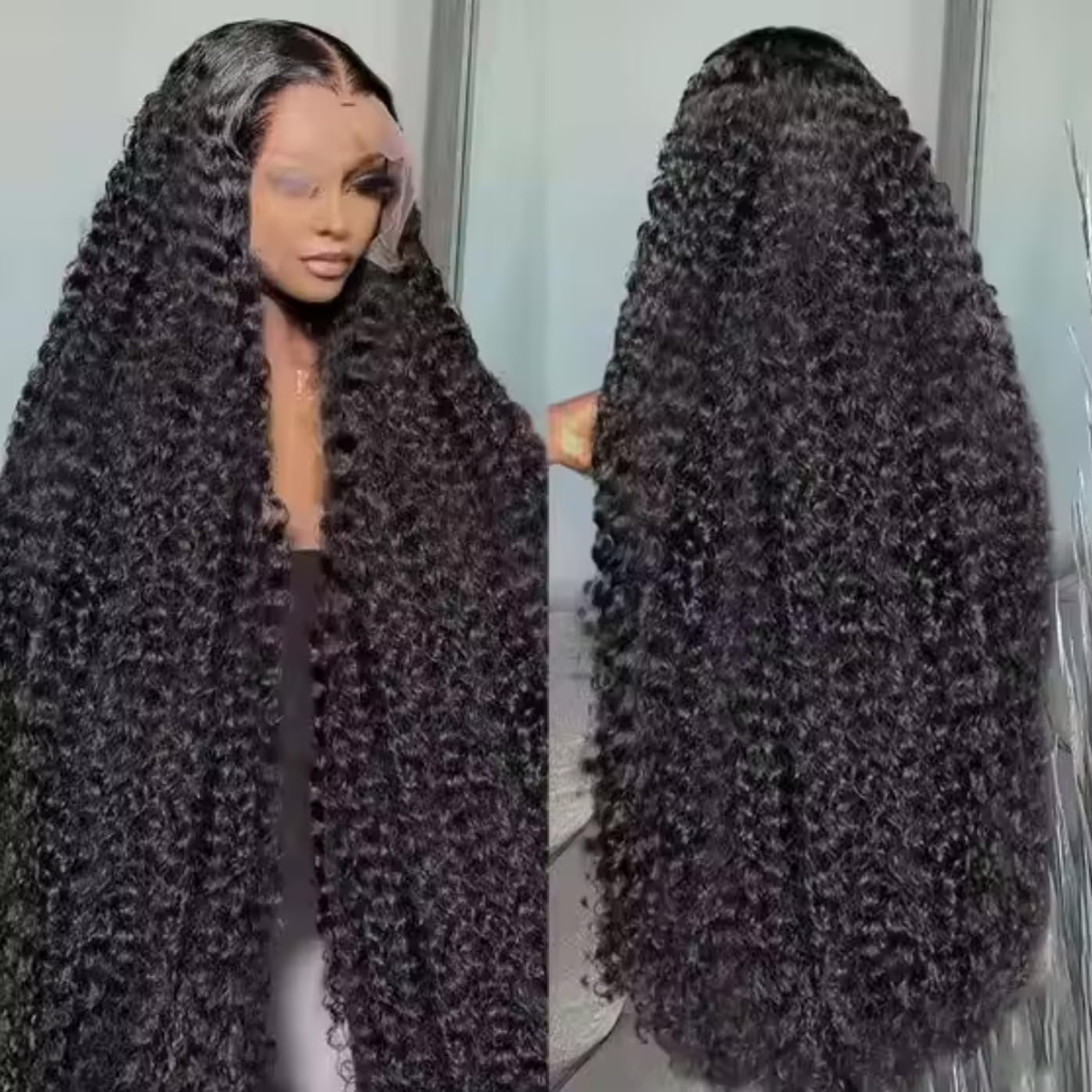 MM Deep Wave Brazilian Virgin Human Hair Transparent Lace Front Wig 22”
