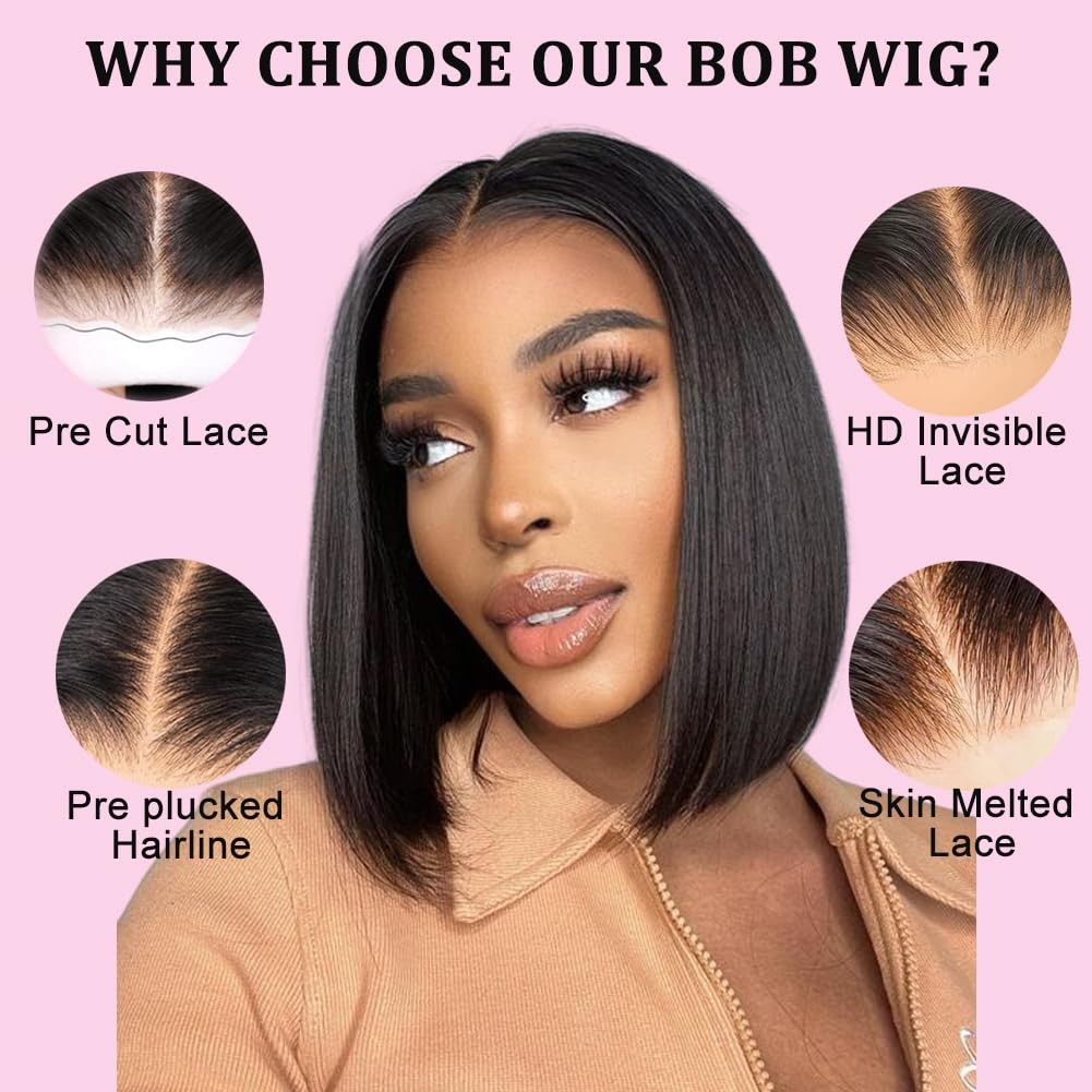 Apeasex 12 Inch Bob Wig Human Hair 5X5 Hd Lace Closure Wigs For Black Women