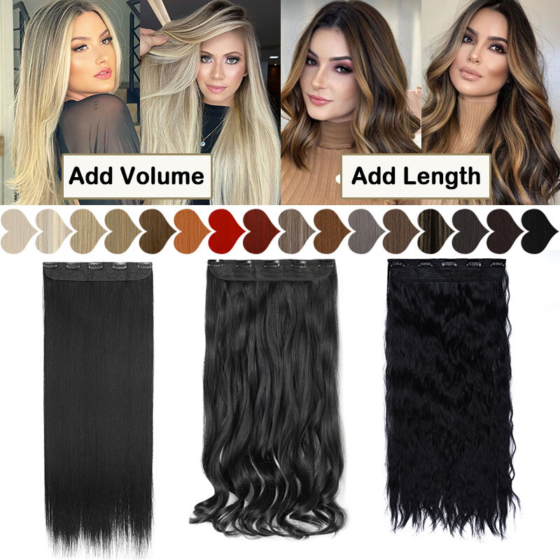 One Piece THICK Real Natural Clip in False Hair Extensions Half Full Head Long