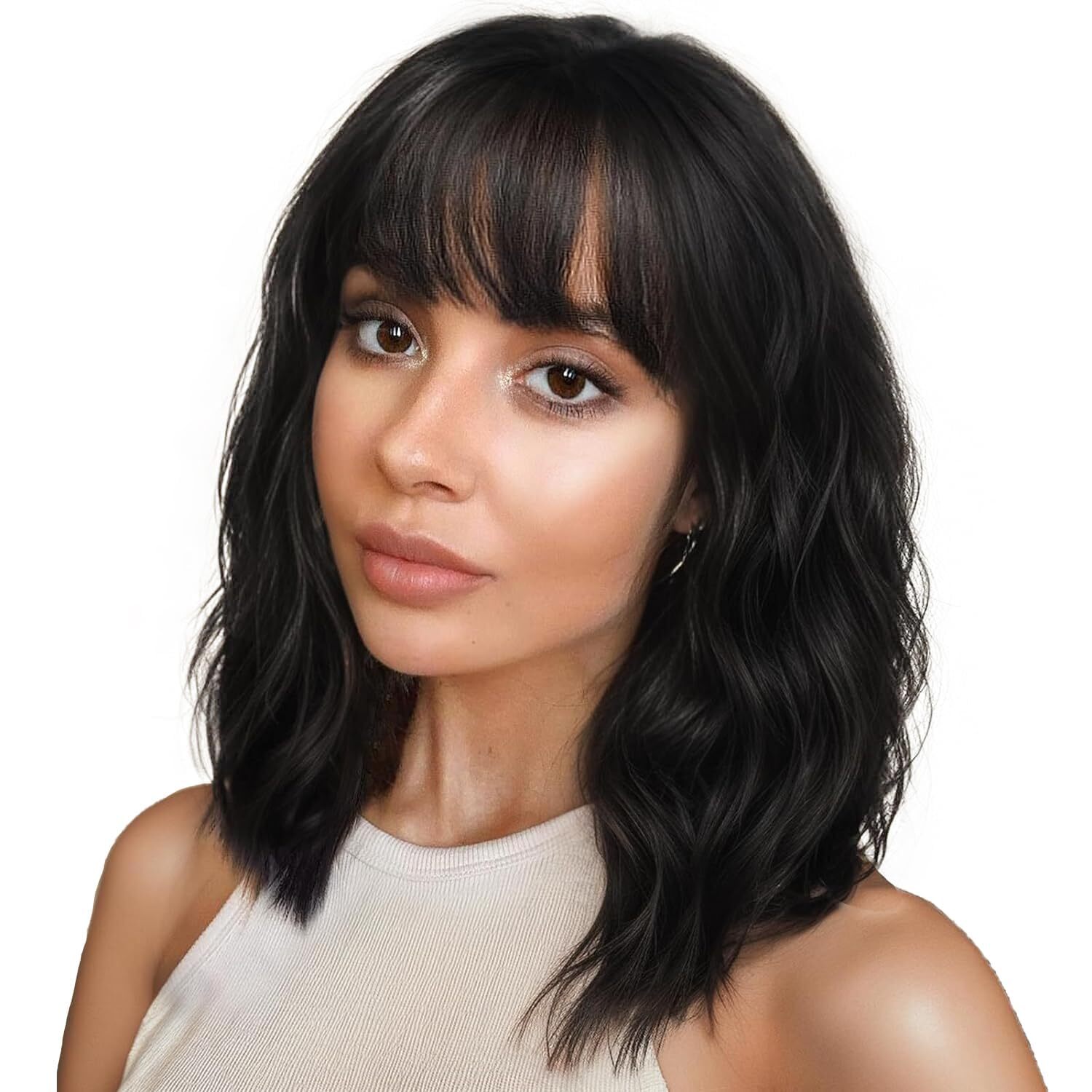Wigs with Bangs Wavy Wig Women Girls Curly Bob Wigs