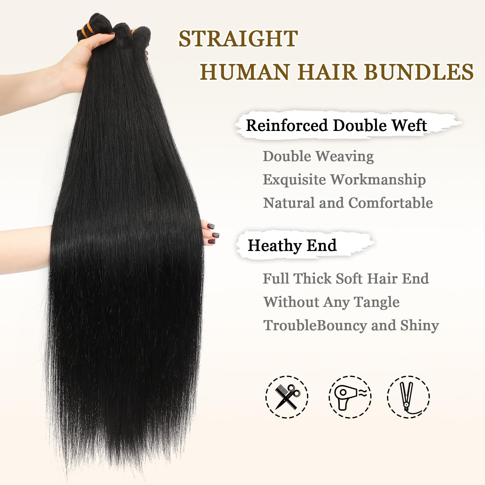 16A Raw Straight Human Hair Bundles 20″ 22″ 24″ – Virgin Remy, No Tangle, Long L