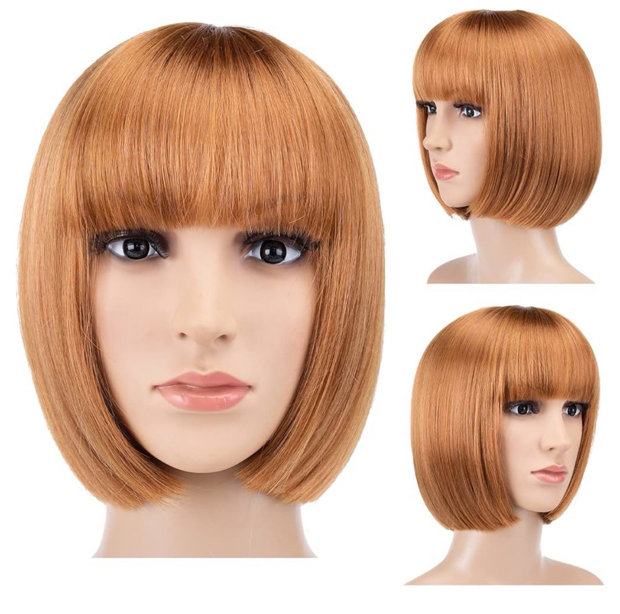 Bob 10” Flame Retardant light Brown Wig/Short Wig With Bangs.(Wig Cap Included)