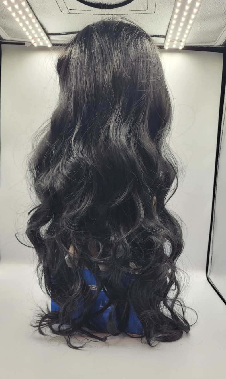 Long curly wave synthetic wig with blunt bangs heat resistant fiber full wig