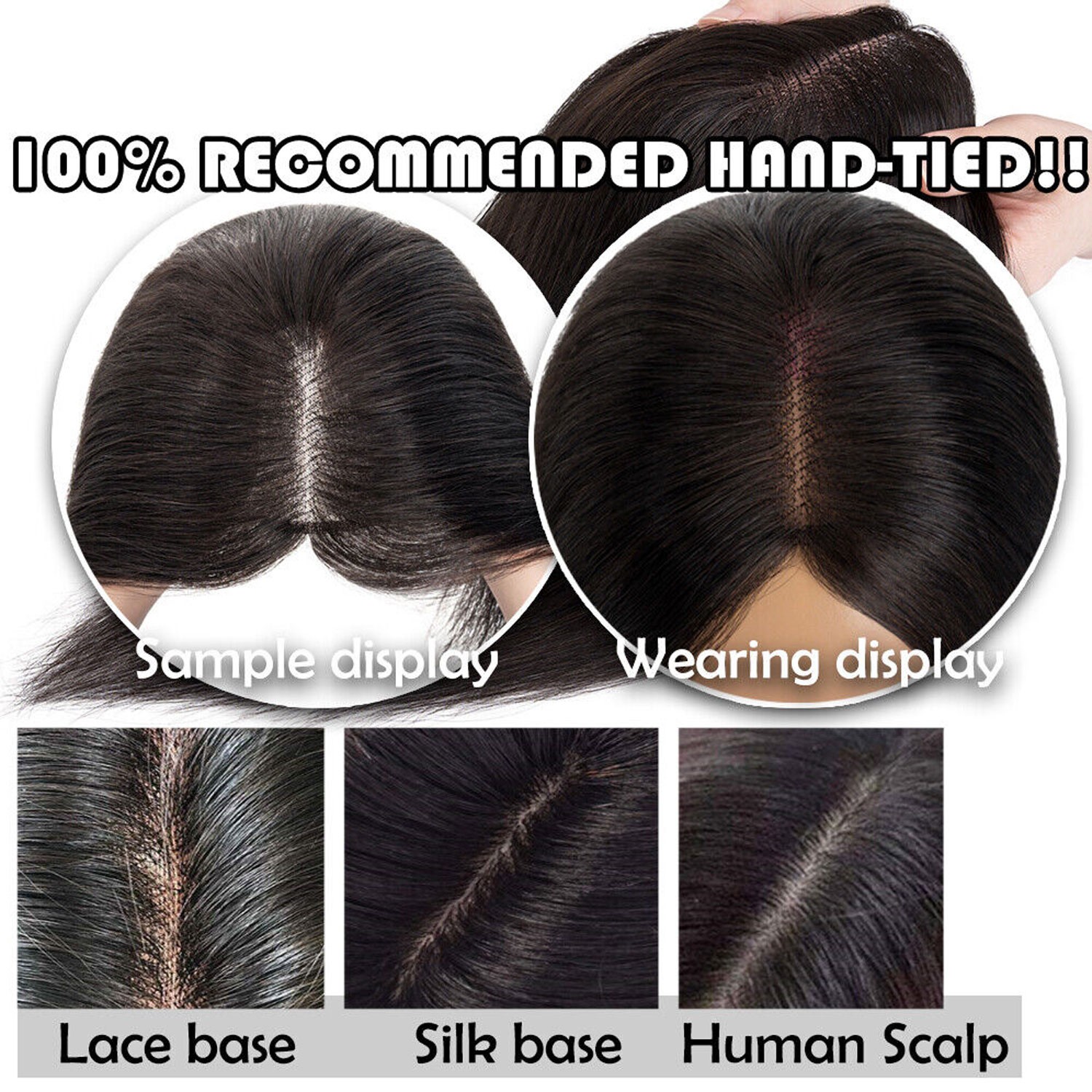 Highlight Clip in Women Lace Topper 100% Remy Human Hair Top Toupee Hairpiece US