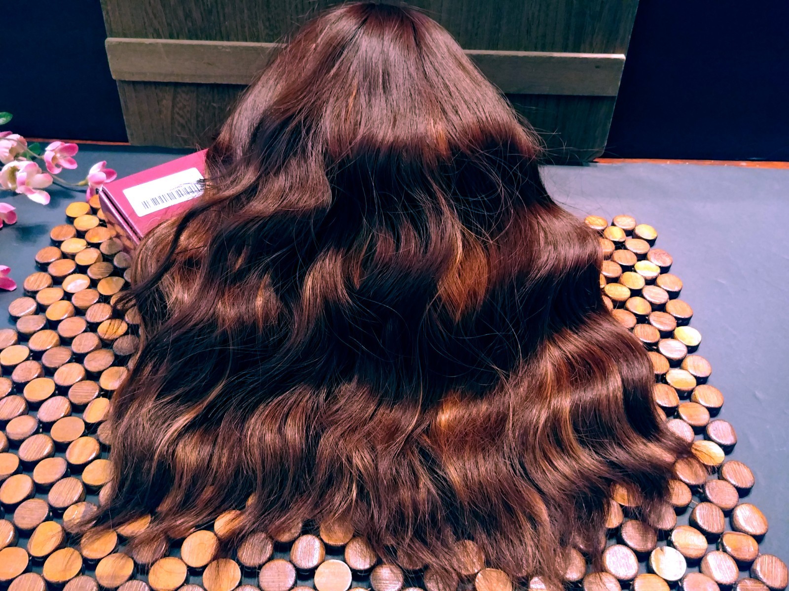 Short Wavy Bob Wig with Bangs Caramel Reddish Brown , Wavy 16″ Soft & Silky #F2