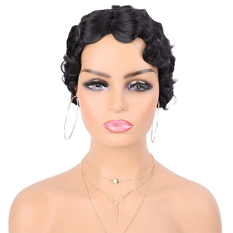 Retro Finger Wave Wig for Women Short Wavy Wig Vintage 1920s Cosplay Party Wigs