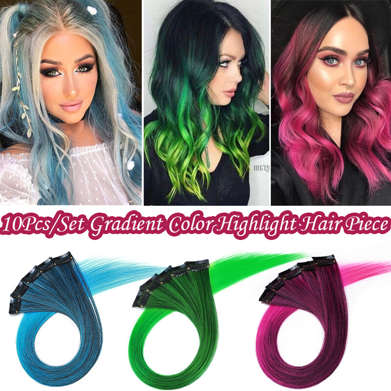10PCS 20″ Multi Pink Colour Clip In Highlight Streaks Hair Extensions as Human