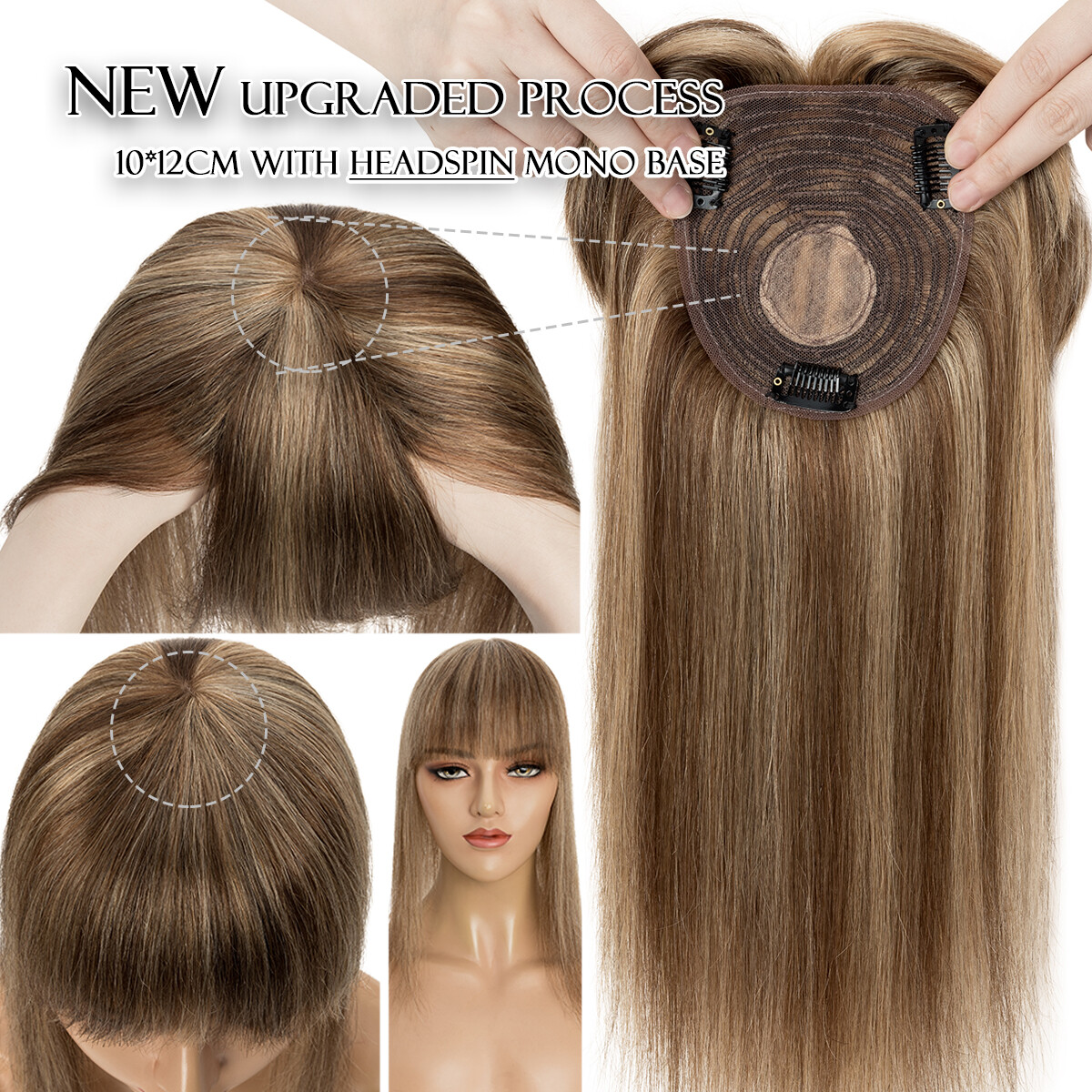 US CLEARANCE 100% Real Human Hair Clip In Top Topper Remy Piece Silk Base Toupee