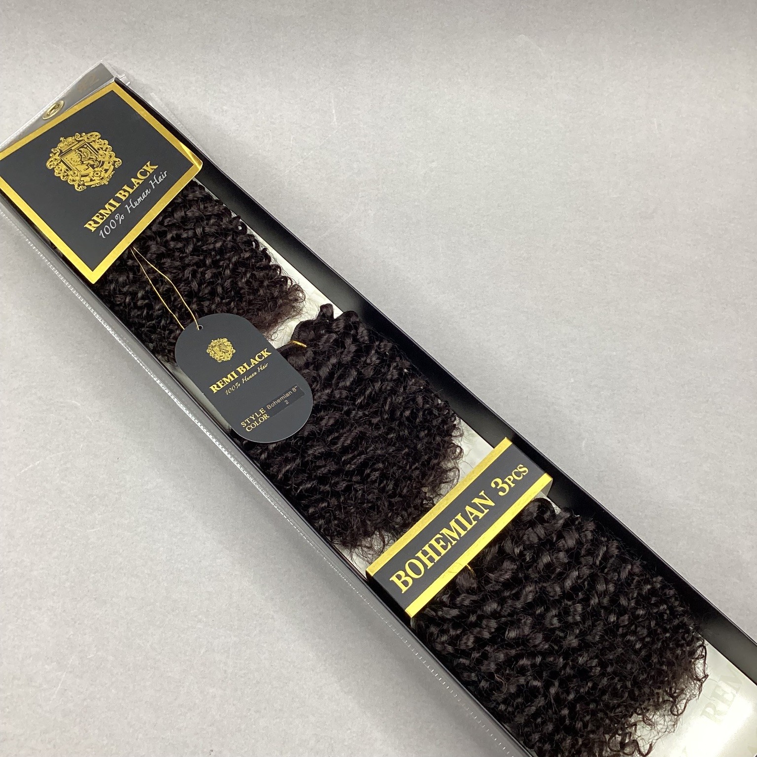 REMI BLACK Bohemian 8″ Curly Human Hair Extensions Color 2 (3 Pcs)