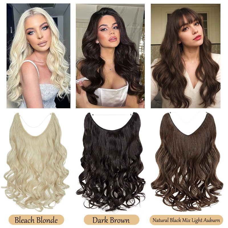 One Piece Hidden Invisible Wire In Hair Extensions Natural as Human & Nano Ring