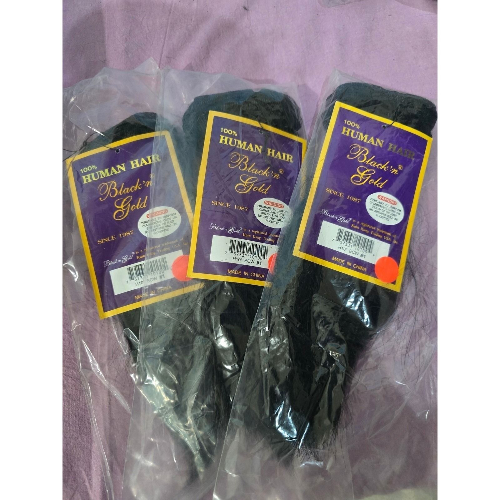 100% Human Hair Weave Bundle 10″ Color #1 Black ‘n Gold 3 PACKS ECW #1