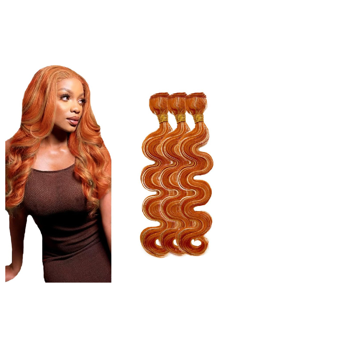 Muaowig Orange Body Wave Bundles Highlight Human Hair Bundles 34 34 34 Inch