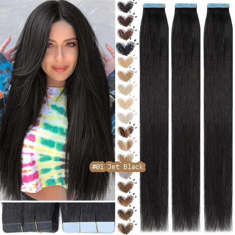 60pcs American Skin Weft Tape In Hair Extensions Full Head 100% Remy Human Hair