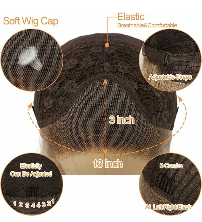 HD Lace Front Wig Human Hair Blend Highlights Wavy Curly Honey BROWN Blonde
