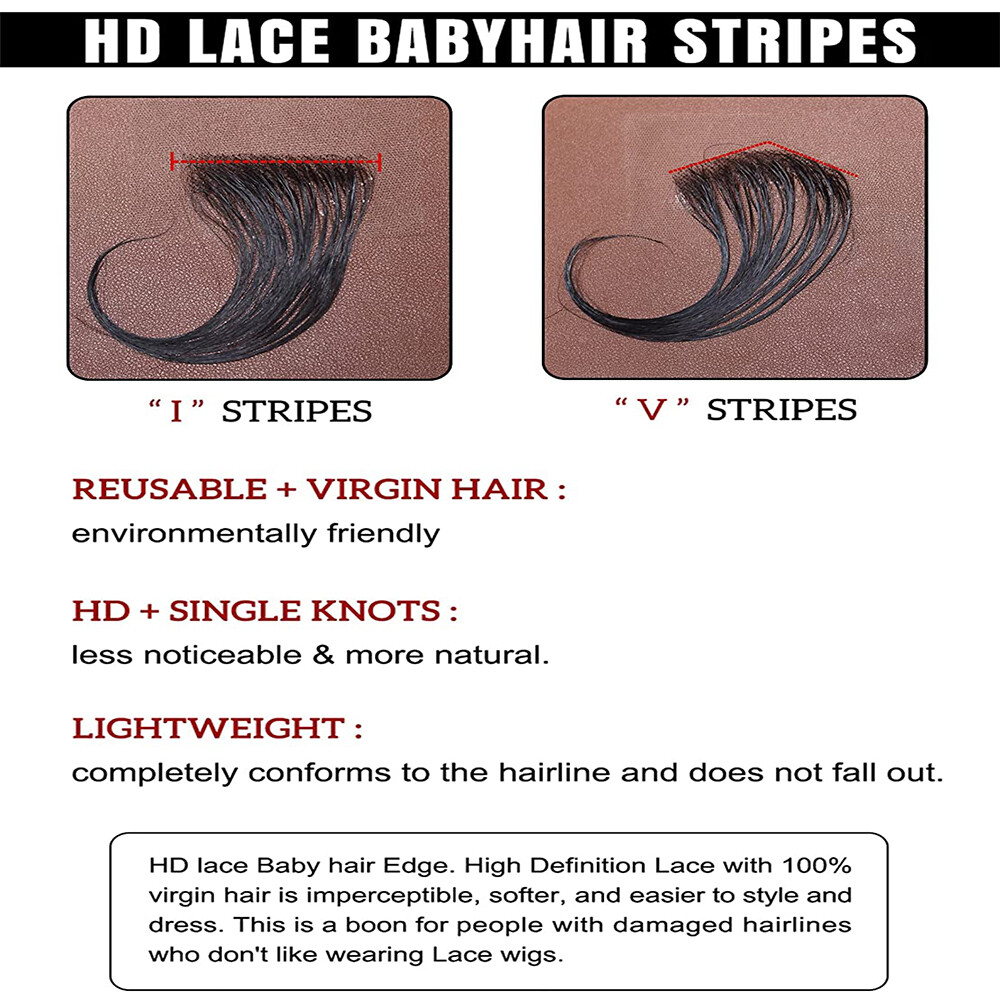 4Pcs Lace Baby Hair Stripes Human Virgin Hair Edge Natural Black Women Reusable