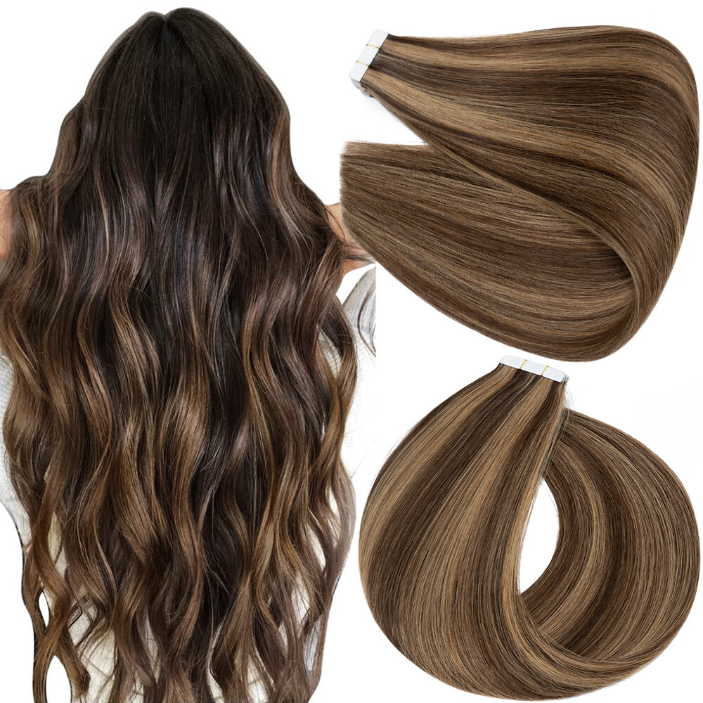 Ombre 120g Tape In Russian Remy Human HaIr Extensions Full Head Skin Wefts THICK