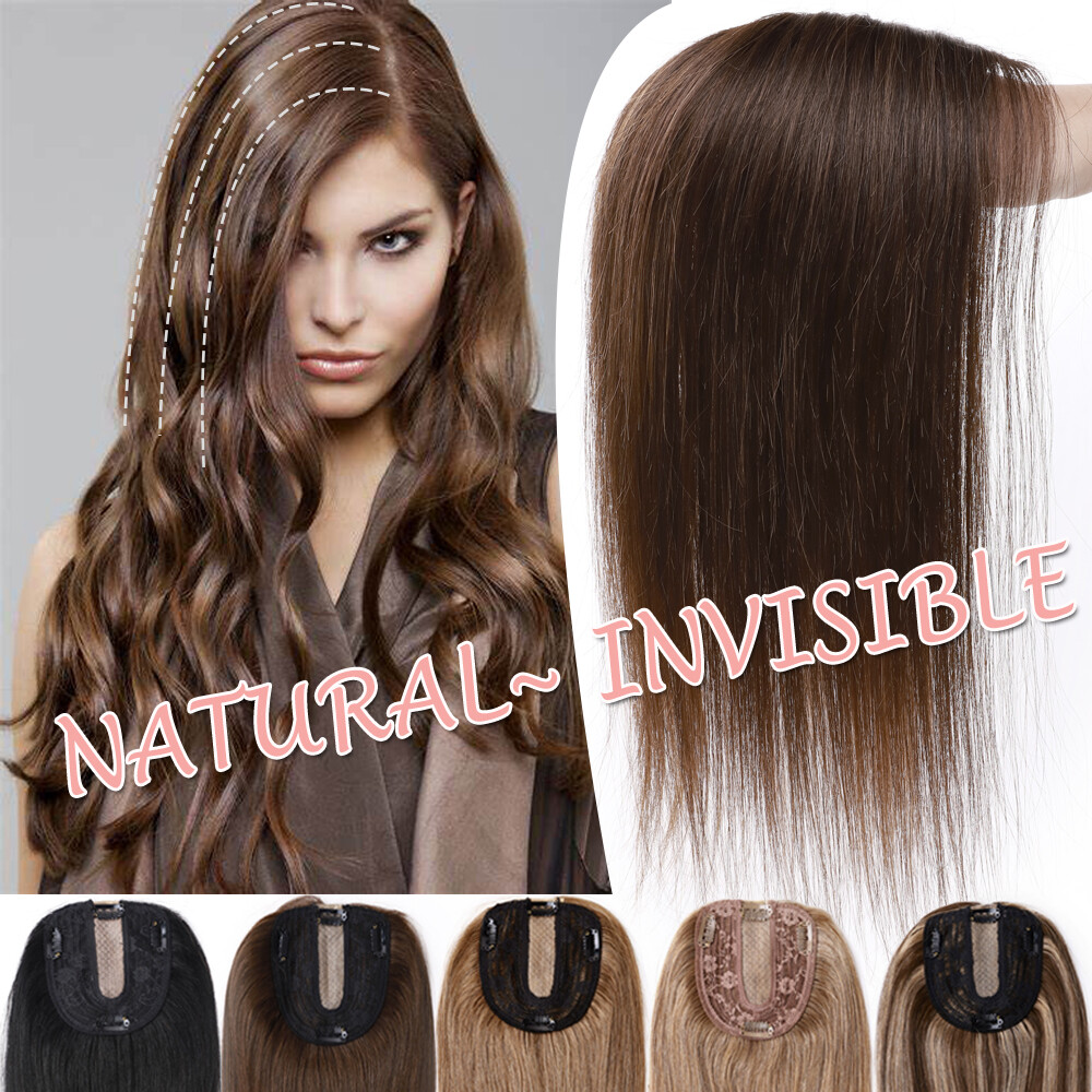 Seamless 100% Human Hair Silk Mono Base Women Topper Hairpiece Toupee Top Wig US