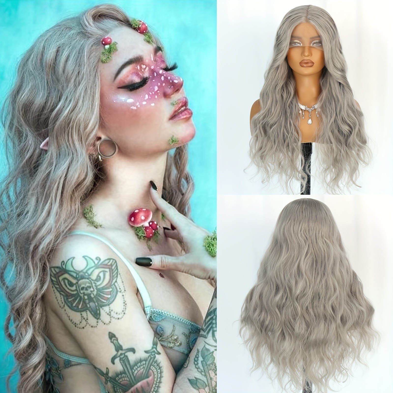 Long Loose Wave Lace Front Wigs Gray Hair Glueless Replacement Wig Women Party