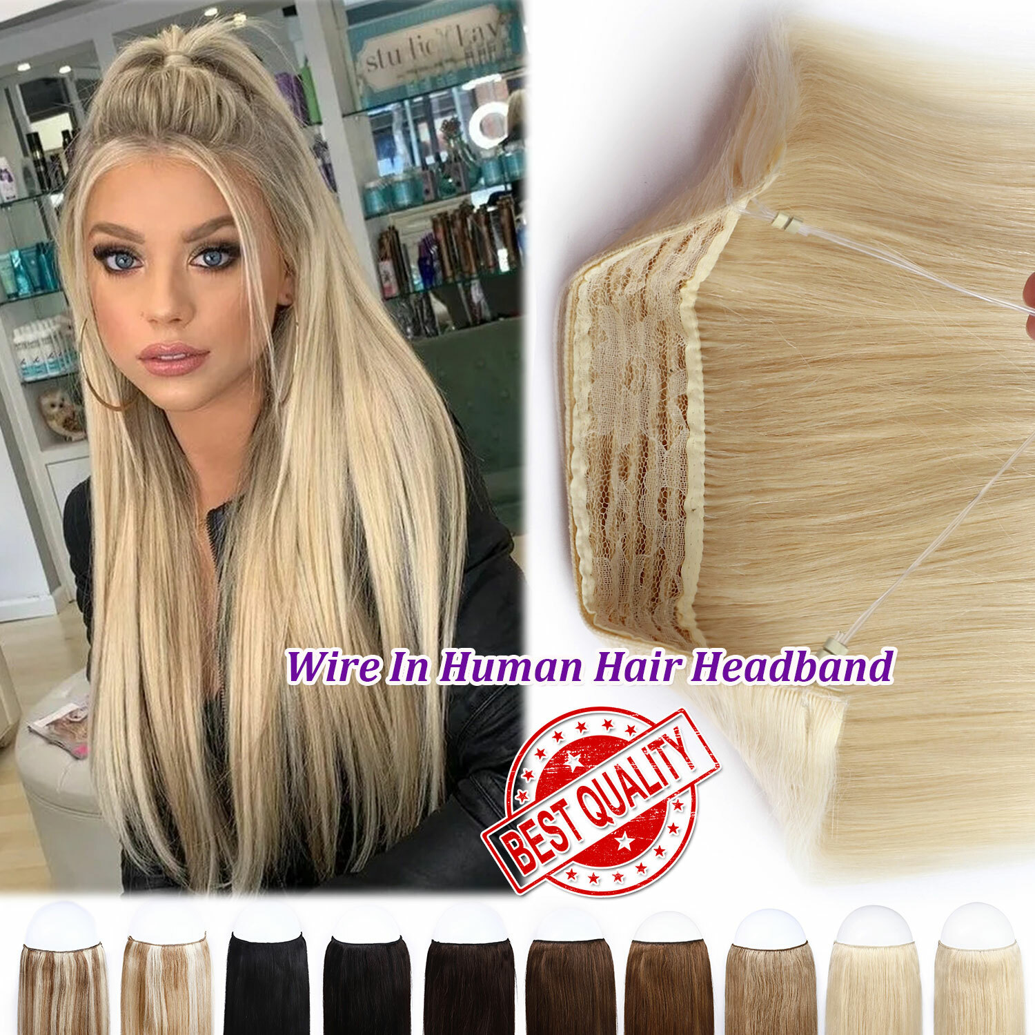Thick 7A+ Hidden Wire In 100% Real Remy Human Hair Extensions One Piece #BLONDE