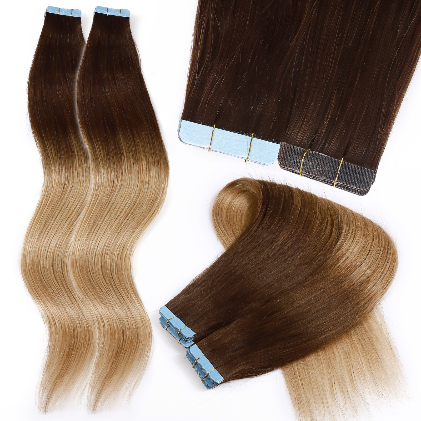 OMBRE Tape In Real 100% Remy Human Hair Extensions Skin Weft FULL HEAD Invisible