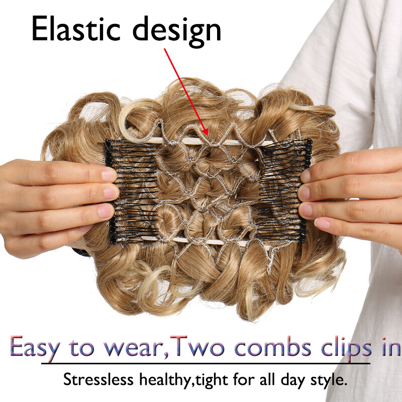 LARGE THICK Curly Wedding Chignon Messy Bun Updo Clip in Hair Piece Extension b1