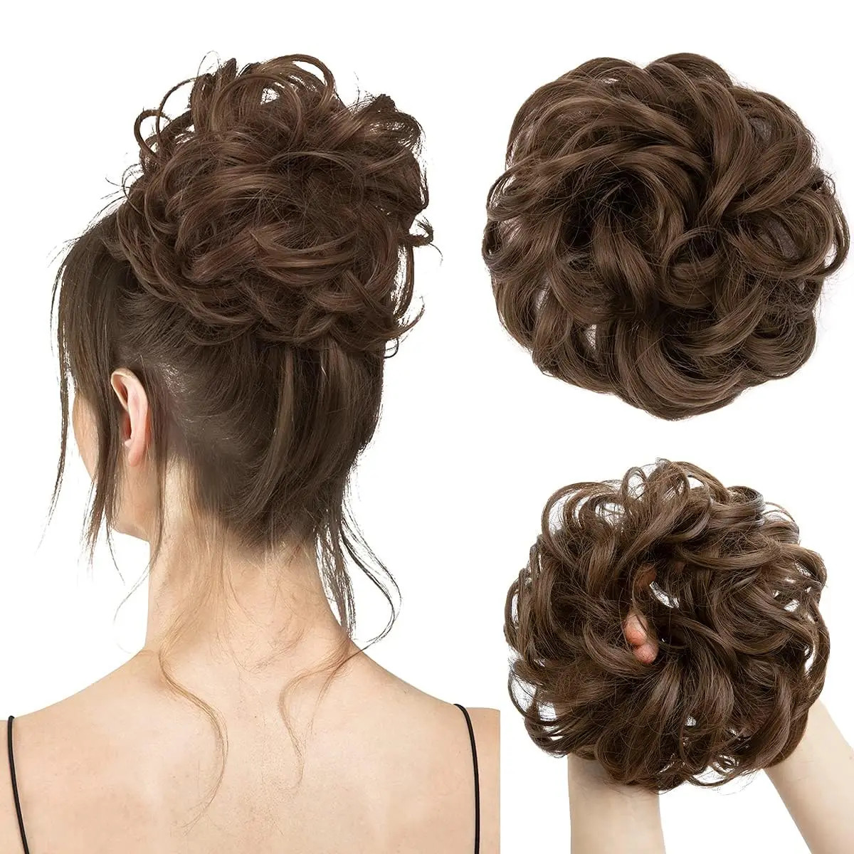 Messy Curly Donut Hair Bun Extensions Elastic Scrunchies Chignon Updo for Women