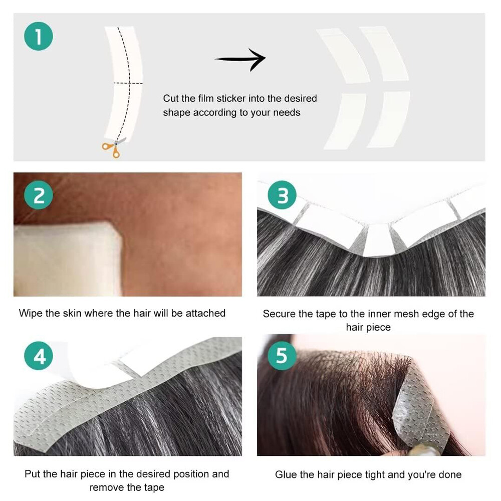 Men Toupee Human Hair Replacement Full Poly Thin Skin PU System Wig Hairpiece US