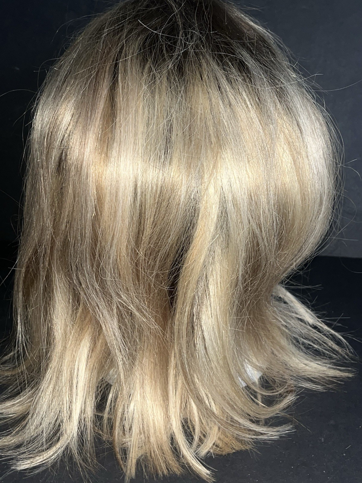 NEW Full Shine Human Hair Lace Wig Blond Rooted Medium Length 14 Inch