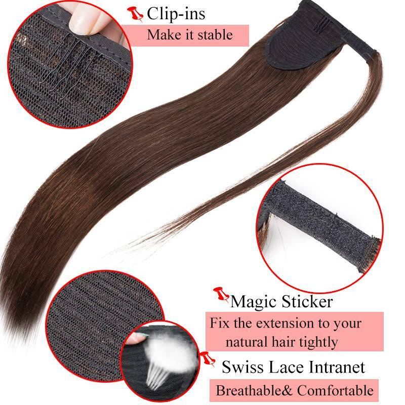16″18″20″ 8A+ Pony Tail Clip In Wrap Around 100% Remy Human Hair Extensions Long