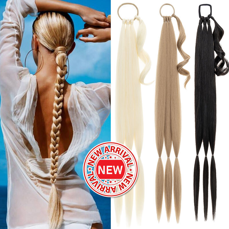 High Quality Ponytail Hair Wigs 1pc Braided Pony Tail 34″ Long Thick For Women