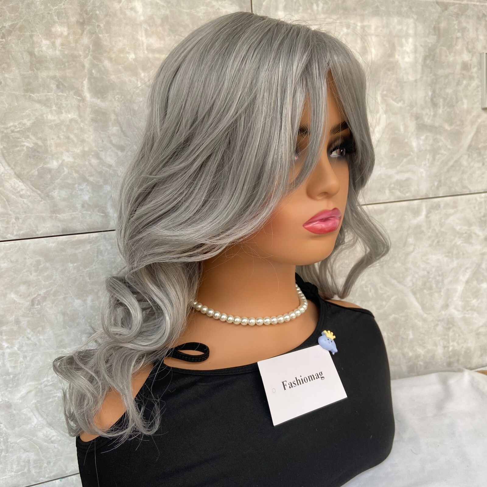 Long Wavy Soft Human Hair Blend Heat Ok Wigs Women Grandma Gray Natural