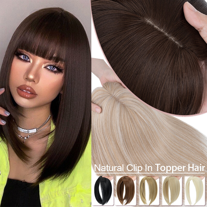 100% Real As Human Remy Hair Women Topper Toupee False Piece Clip In Silky Based