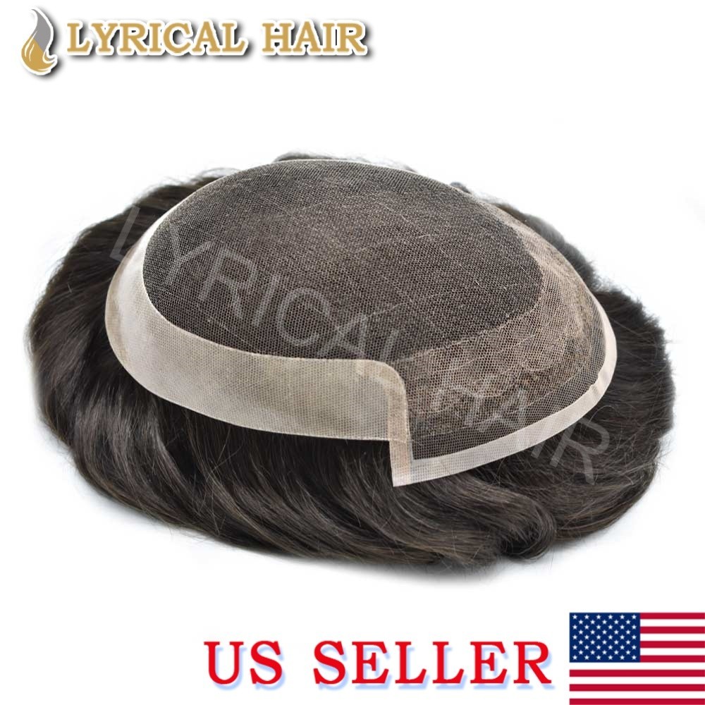 US French Lace Front Mens Toupee Human Hair Natural Hairline Durable Hair System