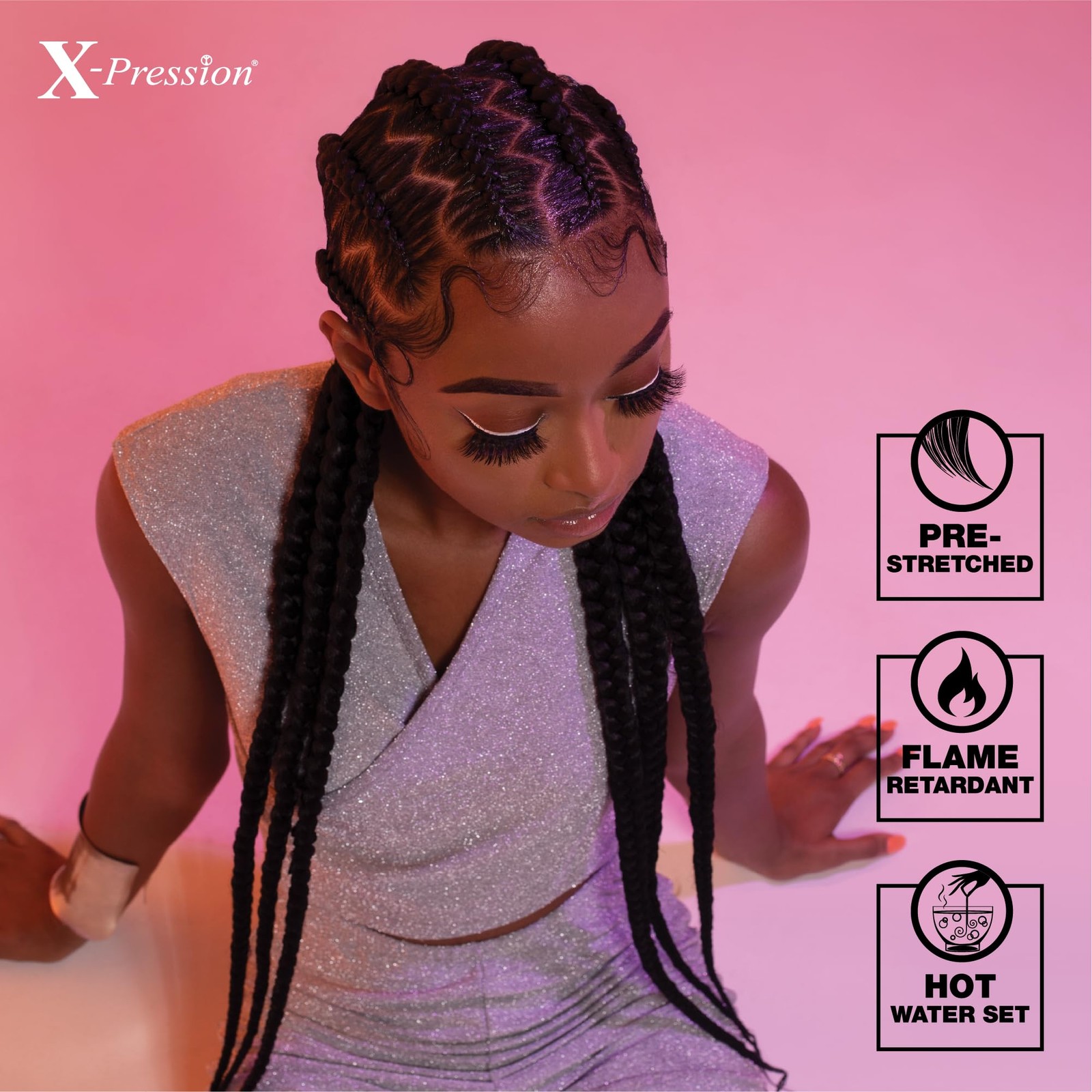 4 Pack Sensationnel X Pression Flame Retardant Pre Stretched Braiding Hair