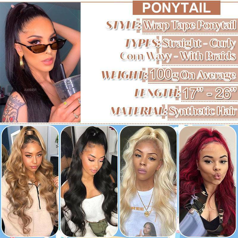 1PCS Wrap Around Ponytail Clip In Extension Synthetic Straight Curly For Woman