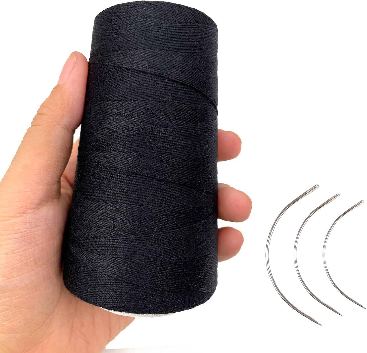Thick Polyester Thread for Wig Making & Hair Extension Sewing, Black, 3 Pcs Curv